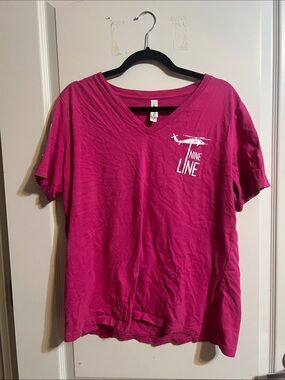 Pink Nine Line V-Neck Tee